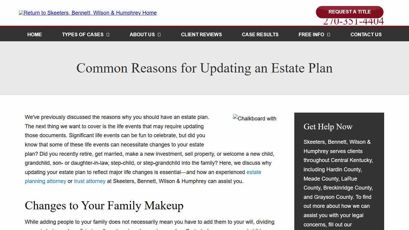 Reasons to Update an Estate Plan Skeeters, Bennett, Wilson & Humphrey