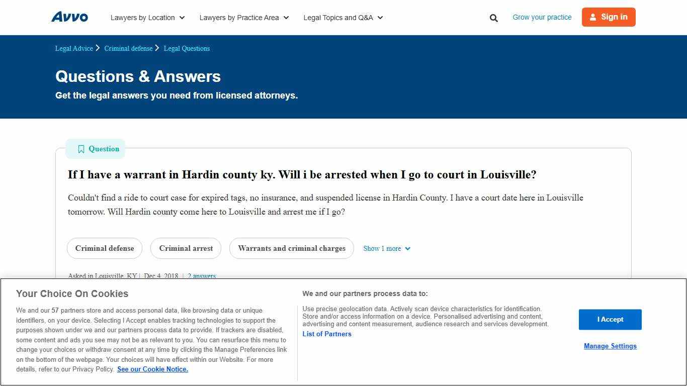 If I have a warrant in Hardin county ky. Will i be arrested when I go to court in Louisville? - Legal Answers